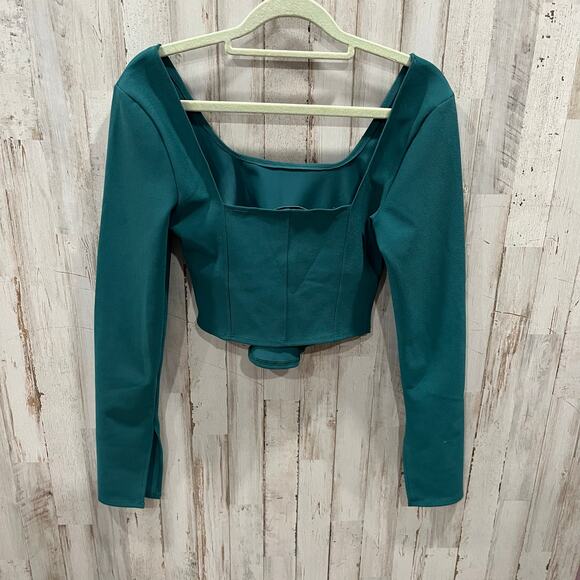 New Abercrombie & Fitch Womens Green Corset Long Sleeve Crop Top Square Neck S - Picture 4 of 8